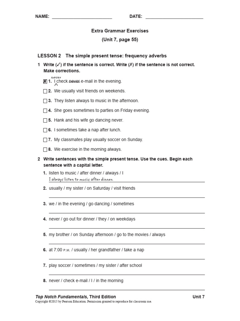 Unit 07 Extra Grammar Exercises p55 | PDF