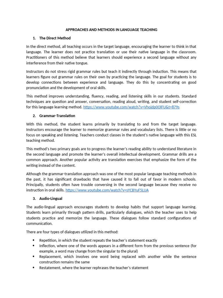 Language Teaching Methods Explained | PDF | Language Education ...
