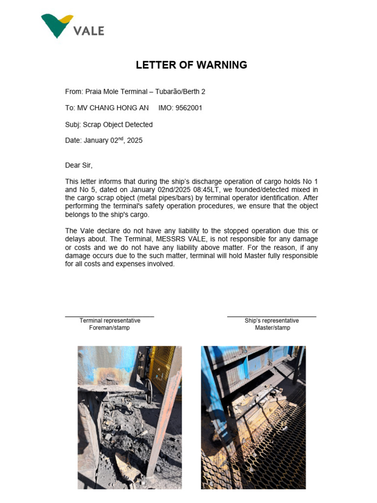 Warning Letter: Scrap Object Detected | PDF