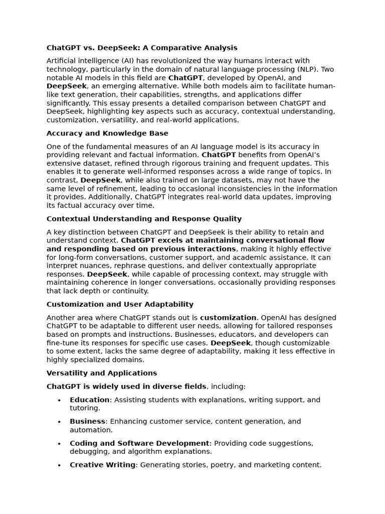 Chatgpt Vs Deepseek Pdf Artificial Intelligence Intelligence Ai
