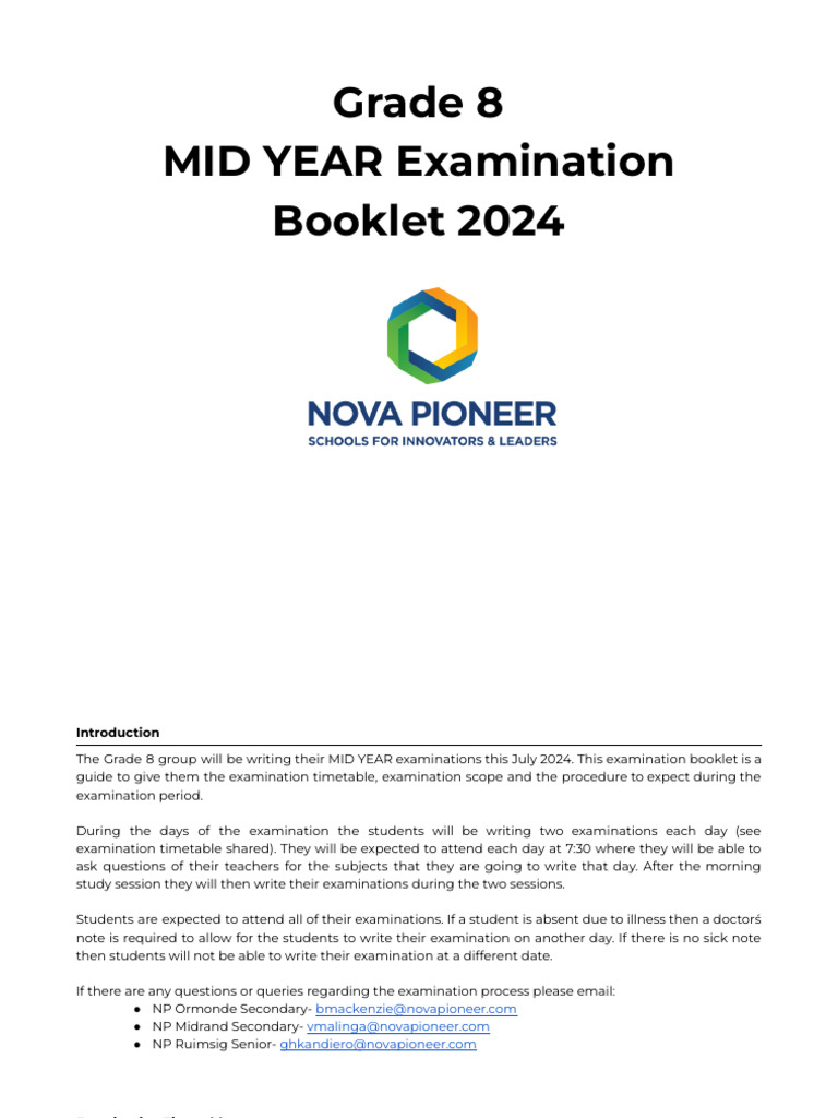 Grade 8 Mid-Year Exam Logistics 2024 | PDF