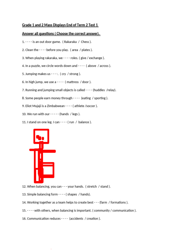 Grade 1-2 End of Term 2 Test Questions | PDF