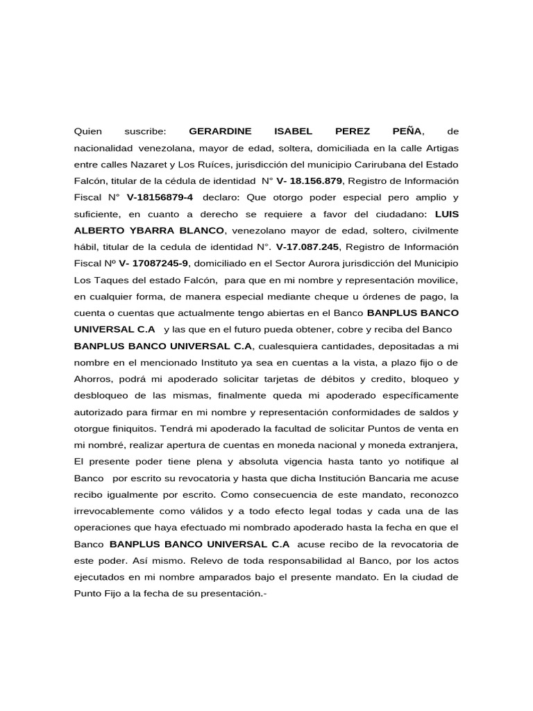 Poder Notarial para Manejo de Cuentas | PDF