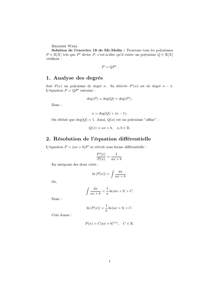 Polynômes P tels que P' divise P | PDF | Polynôme | Mathématiques