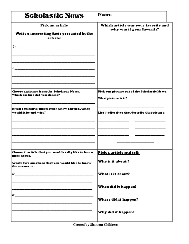 Scholastic News Extra Questions PDF