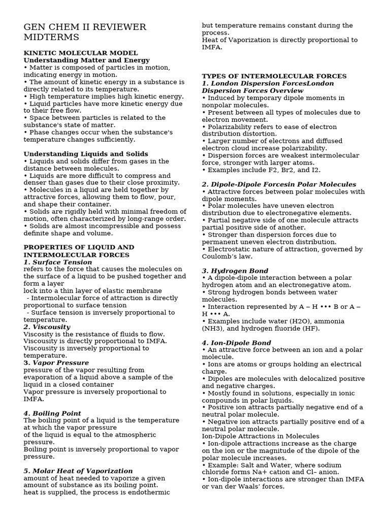 GEN-CHEM-II-REVIEWER | PDF | Chemical Polarity | Intermolecular Force