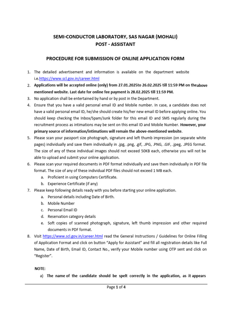 SCL Mohali Assistant Application Guide | PDF