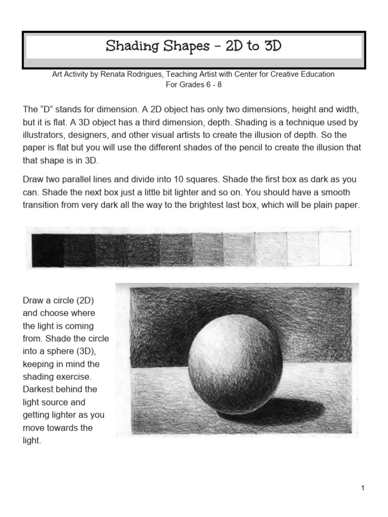 2D to 3D Shading Art Activity | PDF | Drawing | Pencil