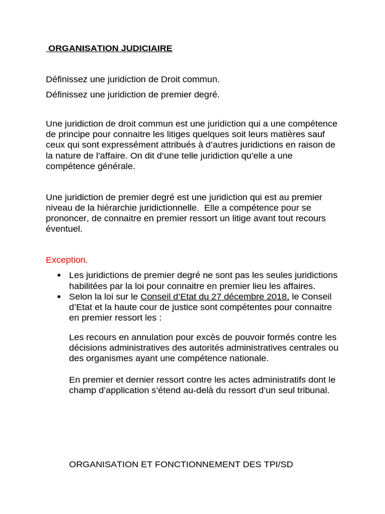 Juridictions de Droit Commun et TPI | PDF | Compétence | Droits de ...