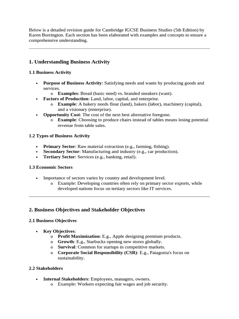 Below Is A Detailed Revision Guide For Cambridge Igcse Business Studies