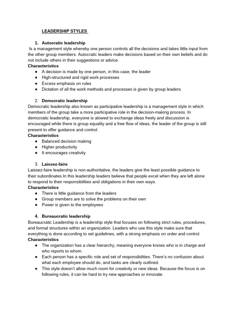 Overview of Leadership Styles | PDF | Leadership | Control (Social And ...