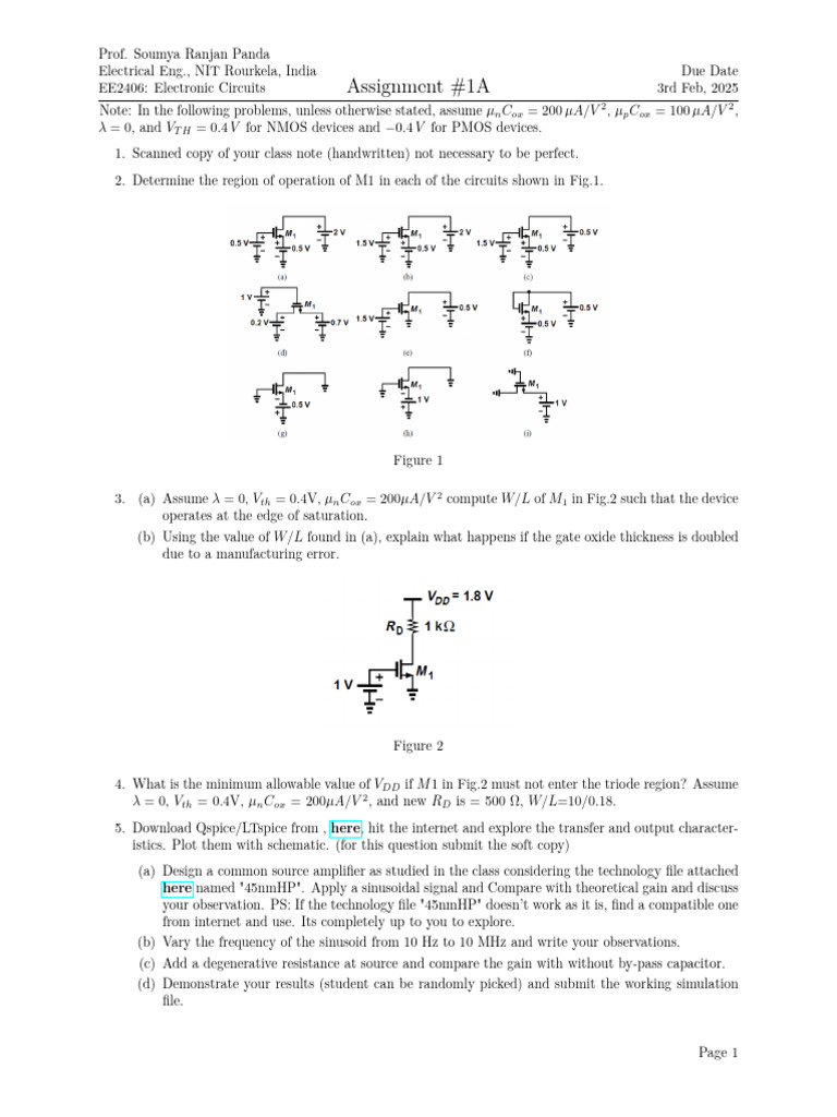 Electronic Circuits Assignment 1A Guide | PDF