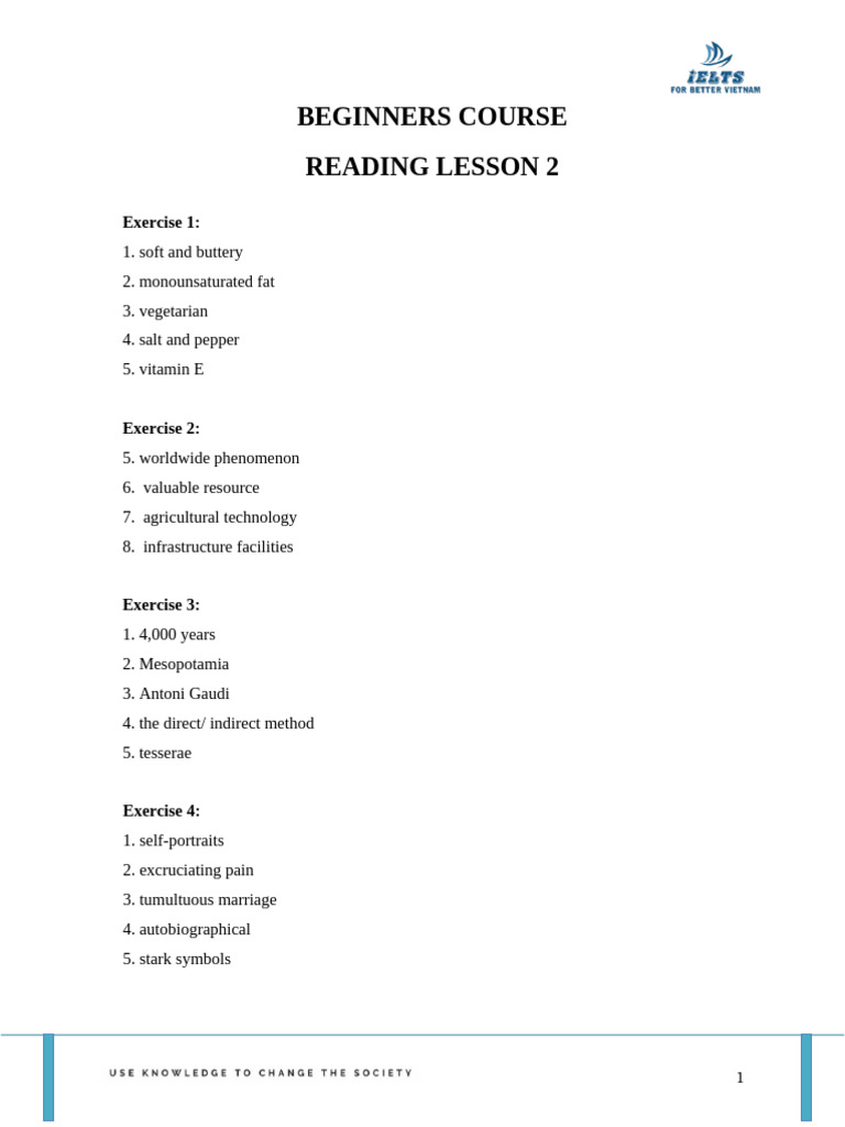 Key - Reading 2 | PDF