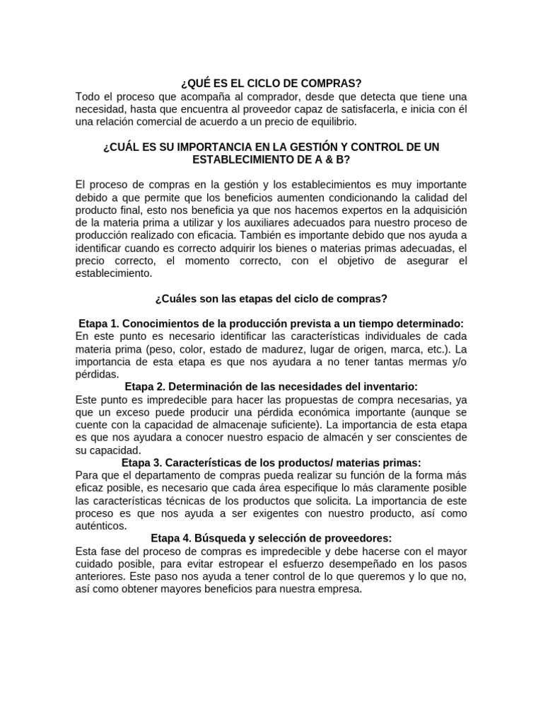 Etapas del Ciclo de Compras Efectivo | PDF | Calidad (comercial ...