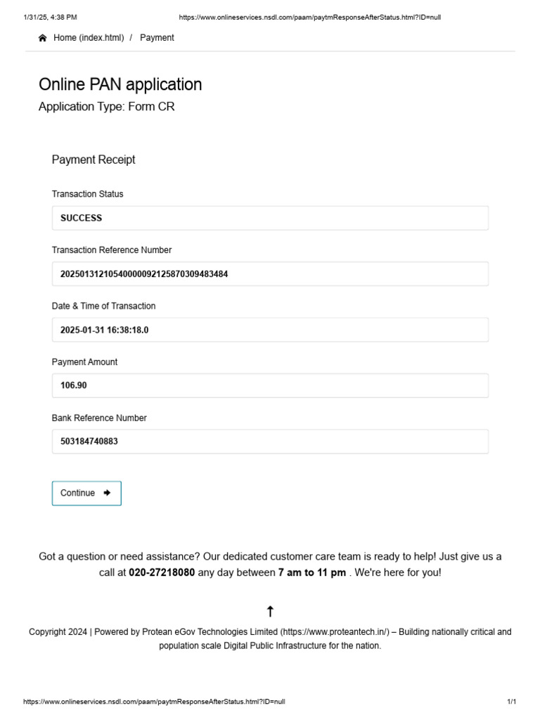 Online PAN Application Payment Success | PDF