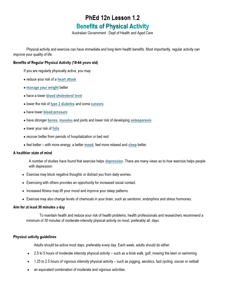 Benefits of Physical Activity | PDF | Clinical Medicine | Diseases And ...