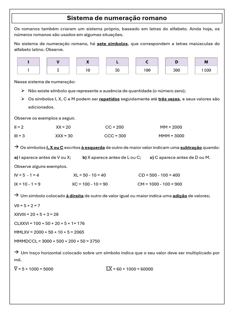 Entenda o Sistema de Numeração Romano | PDF