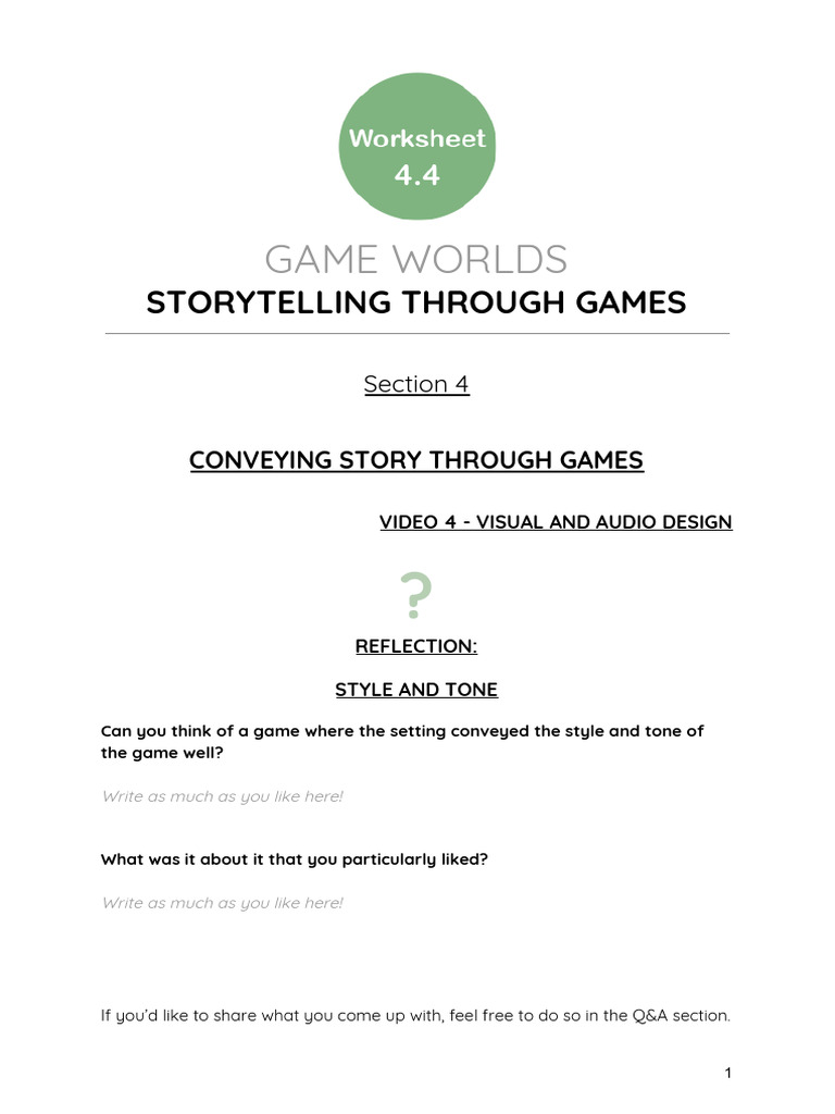 4 4+CONVEYING+STORY+THROUGH+GAMES+-+Worksheet+ PDF | PDF
