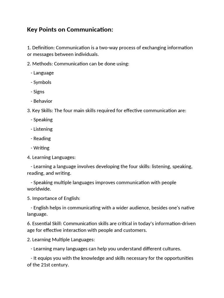 Key Points On Communication KUNJATTA | PDF | Communication | Cognition