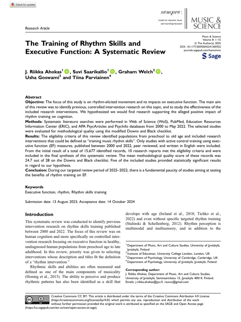 Rhythm Training and Executive Function Review | PDF | Systematic Review ...