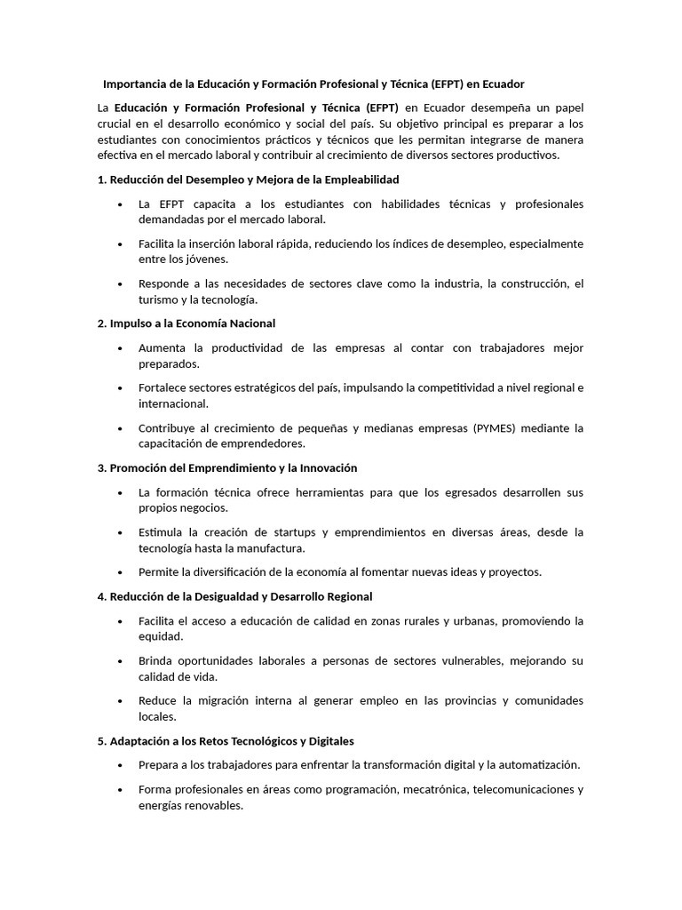 Importancia de La Educación y Formación Profesional y Técnica | PDF ...