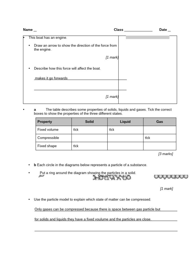 Exploring Science 8i: Matter and Forces Test | PDF | Gases | Liquids