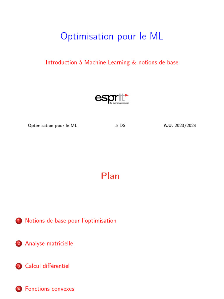 Optimisation et Calcul Différentiel en ML | PDF | Matrice ...