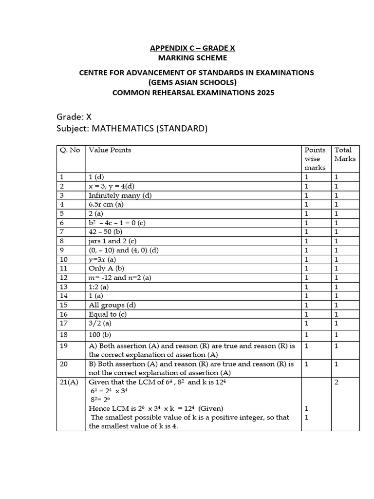 Grade X Math Marking Scheme | PDF | Area | Circle