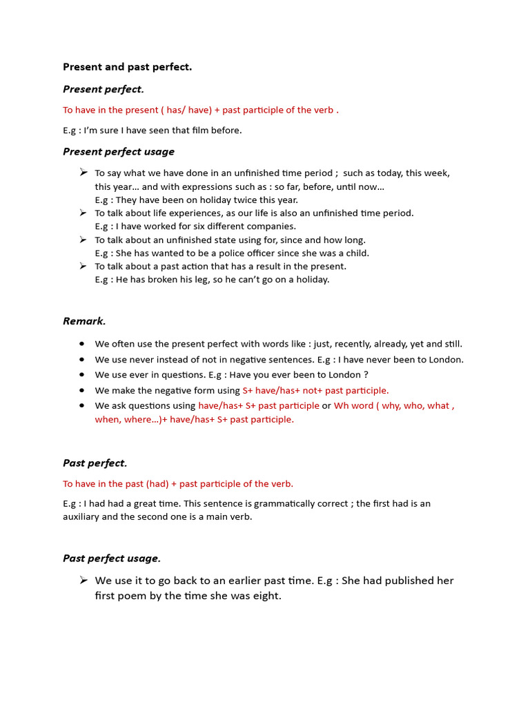 Present and Past Perfect PDF | PDF