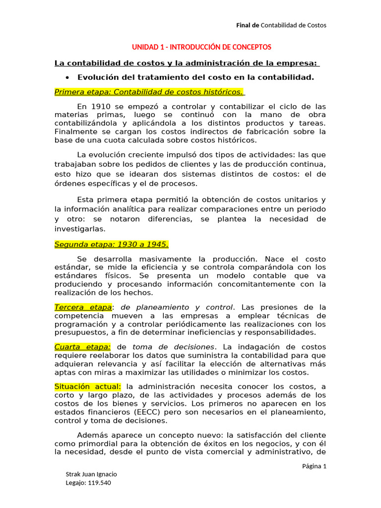 UNIDAD 1 - Contabilidad de Costos | PDF | Costo | Contabilidad