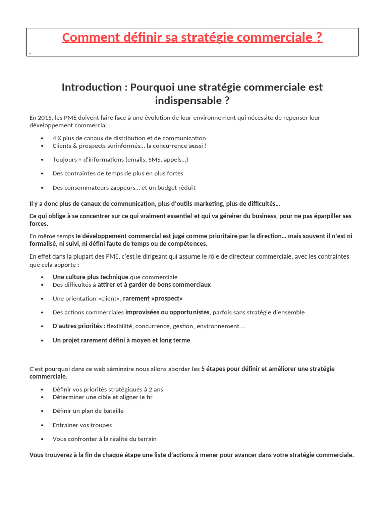 Définir sa stratégie commerciale efficace | PDF | Commercialisation ...
