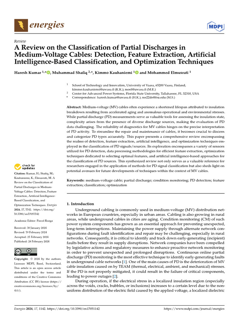 Classification of Partial Discharges in MV Cables | PDF | Electrical ...