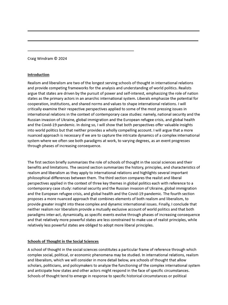 Realism vs. Liberalism in World Politics | PDF | Liberalism | European ...