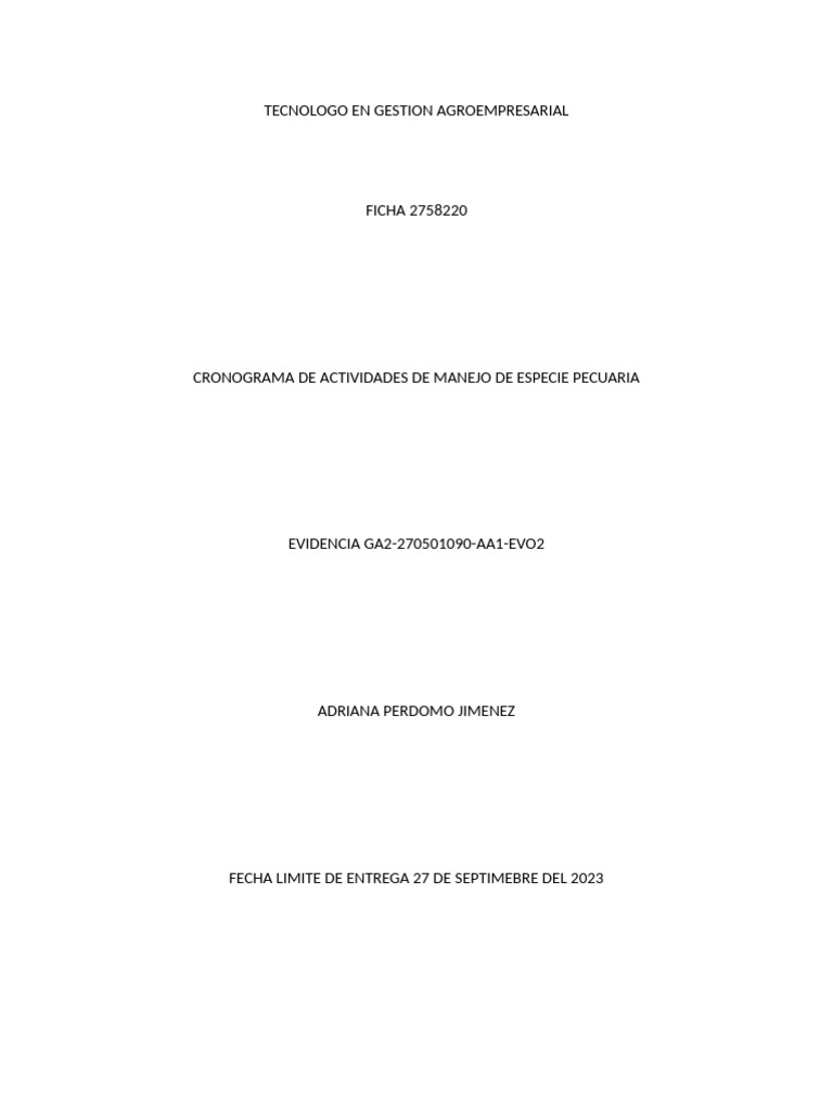 Cronograma de actividades manejo de especie pecuaria | PDF