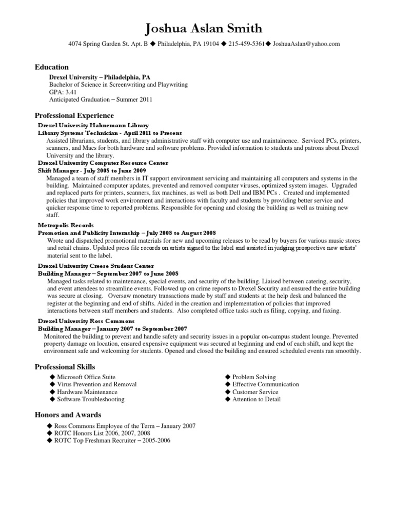 Joshua Smith Resume Final Personal Computers Help Desk