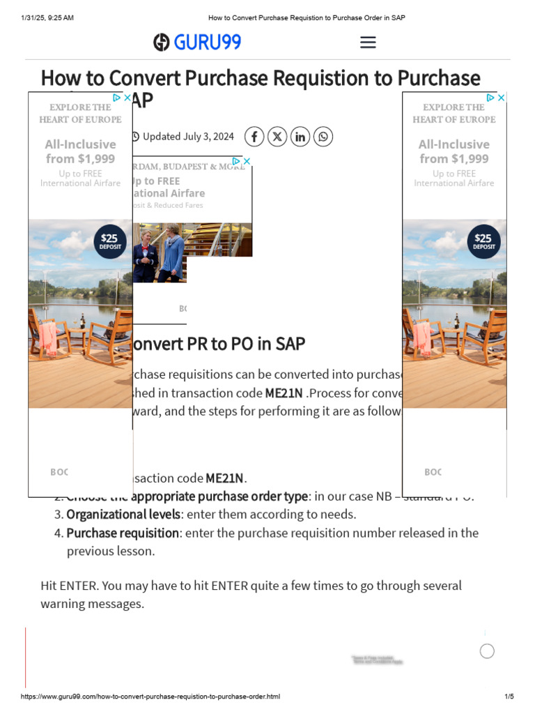 How To Convert Purchase Requistion To Purchase Order in SAP | PDF