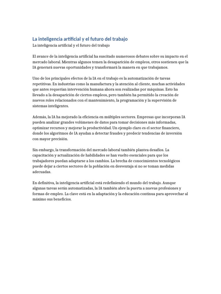 IA y el futuro del trabajo | PDF