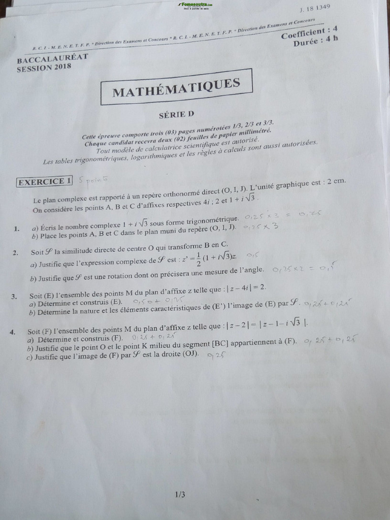 612ba585810e4sujet Corrige Et Bareme de Maths Bac D 2018 | PDF