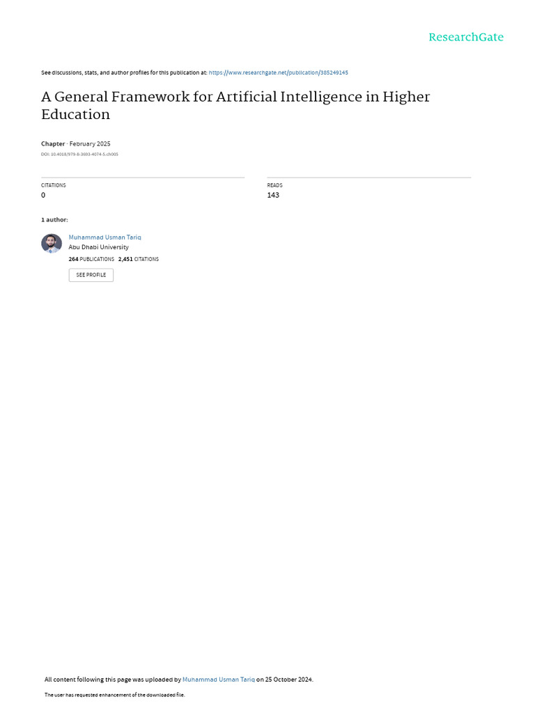 General Framework for Artificial Intelligence in Higher Education | PDF ...