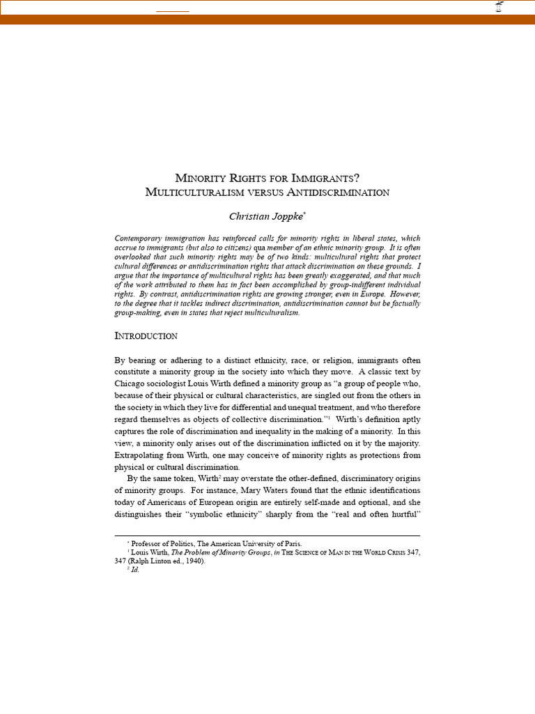 Minority Rights For Immigrants? | PDF | Multiculturalism | Discrimination