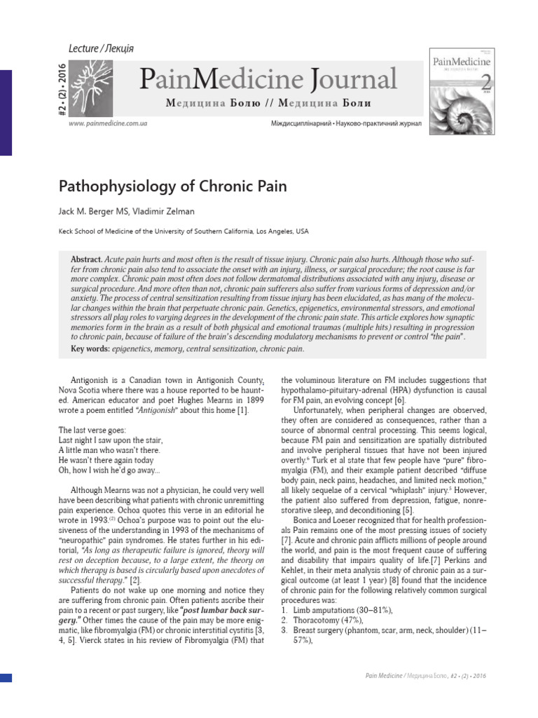 Chronic Pain Pathophysiology Insights | PDF | Pain | Epigenetics