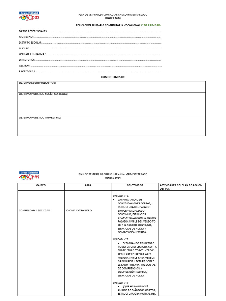 Plan Curricular Inglés 2024 Primaria | PDF | Pensamiento