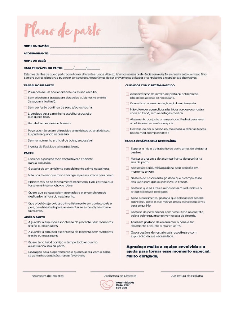 Plano de Parto - BabyCenter | PDF