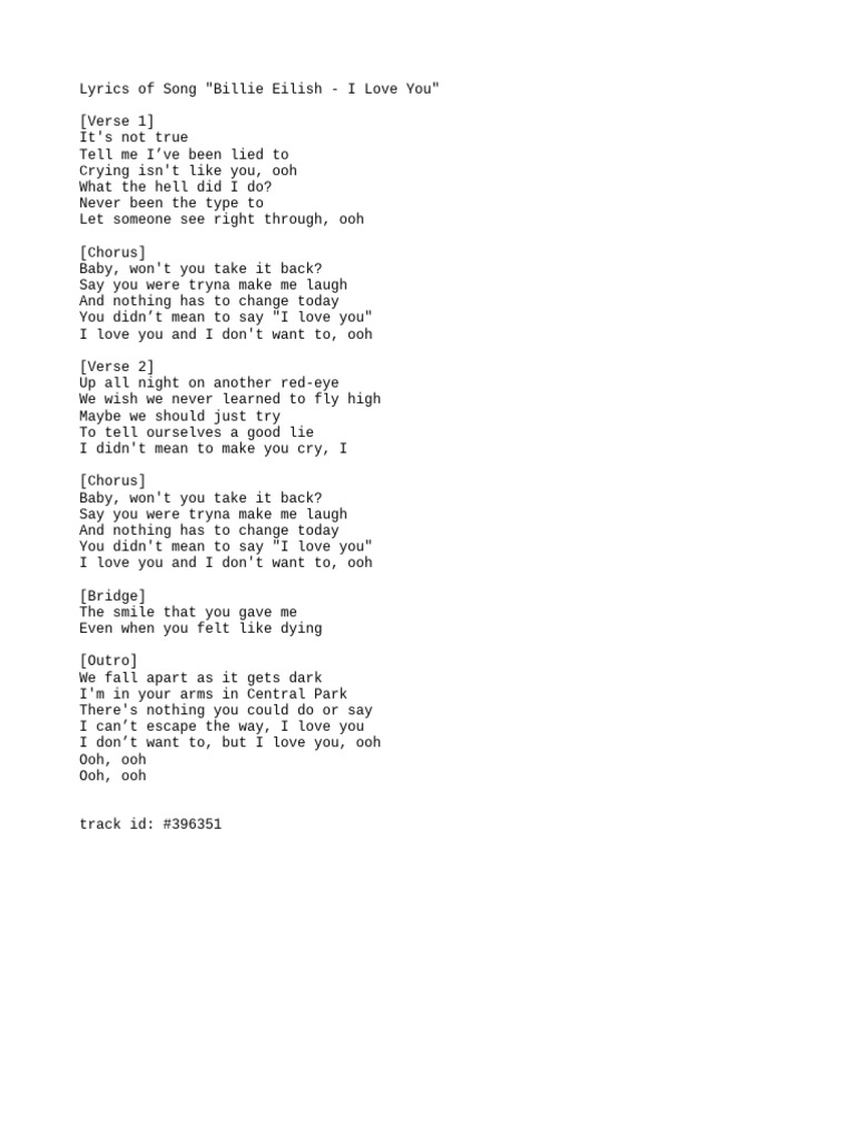 Billie Eilish - I Love You Lyrics | PDF