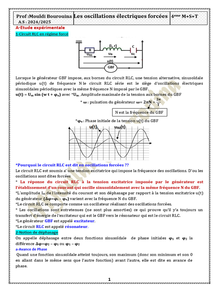 Circuit RLC : Oscillations et Résonance | PDF | Tension électrique ...