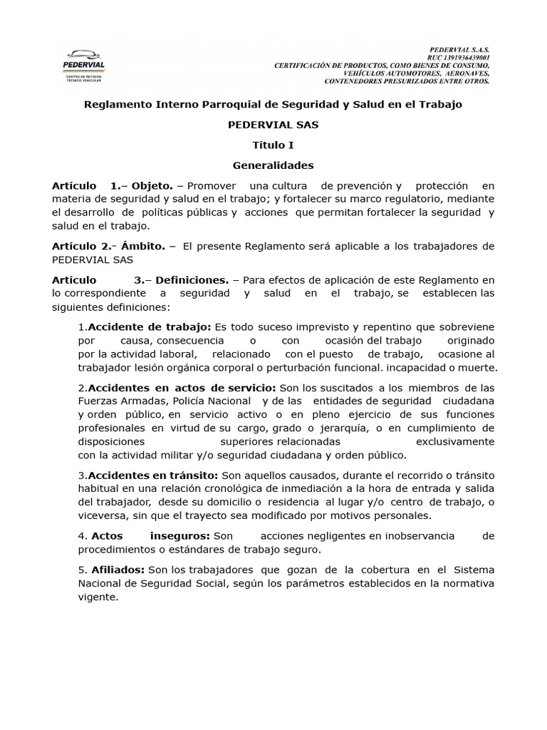 Reglamento de Seguridad y Salud Laboral | PDF | Seguridad y salud ...