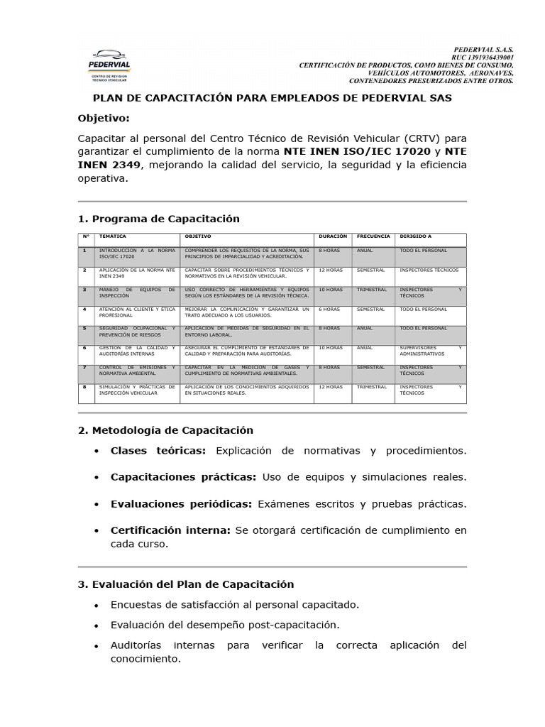 Plan de Capacitaciones Pedervial | PDF | Seguridad y salud ocupacional ...