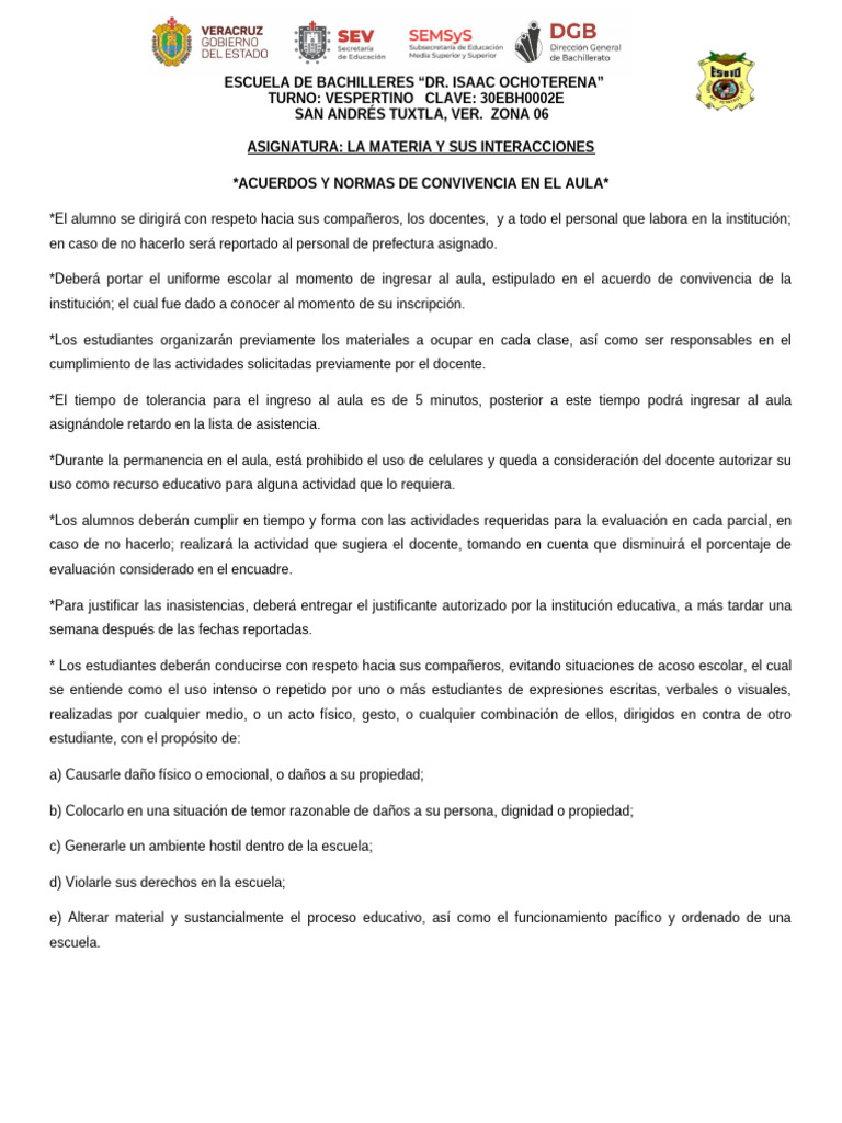 Normas de Convivencia Escolar 2023 | PDF | Salón de clases | Maestros