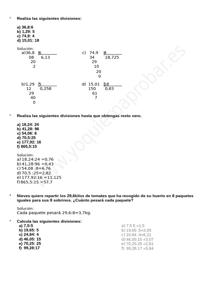 Divisiones y Problemas de Matemáticas Básicas | PDF