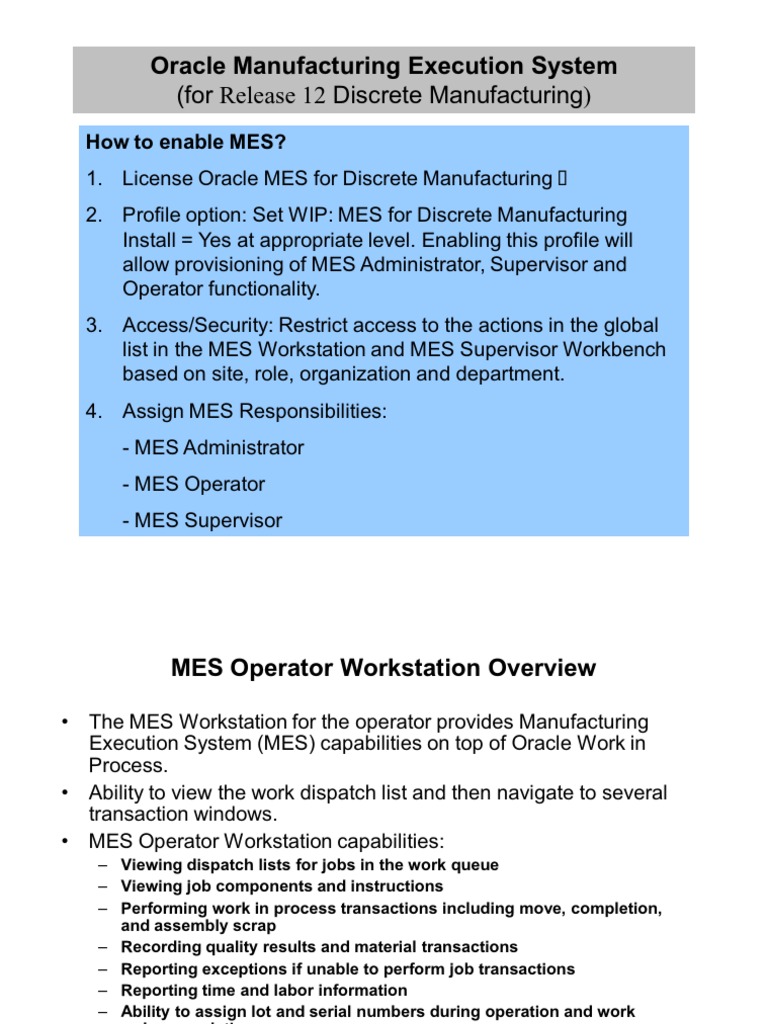 Oracle Manufacturing Execution System for Discrete Manufacturing User's  Guide